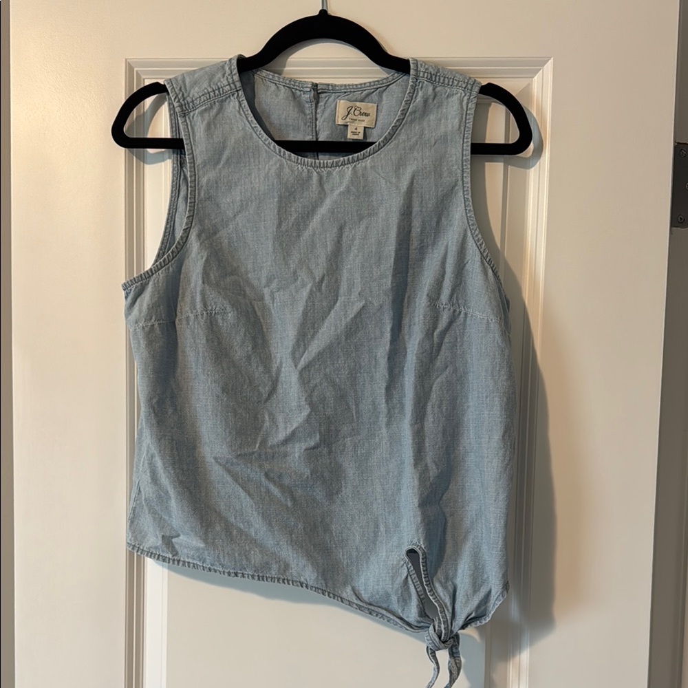 J. Crew Chambray Sleeveless Tie-Hem Tank in Light Blue
